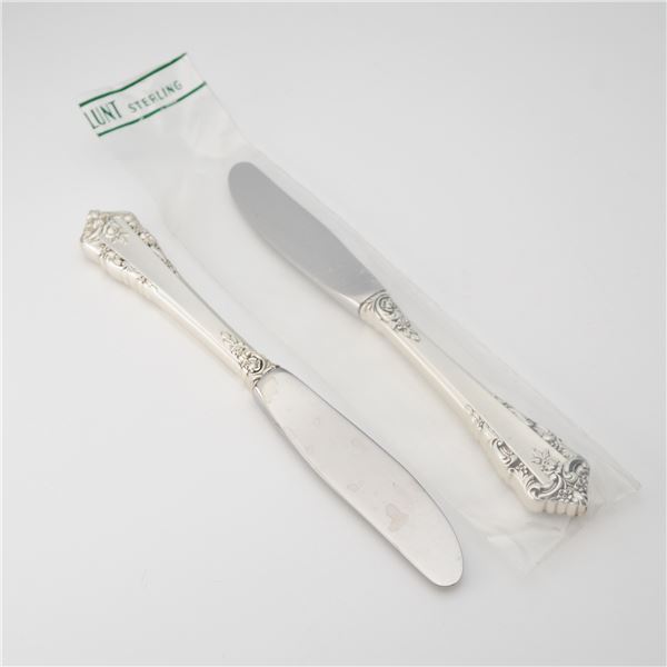 2pc Lunt Sterling Silver and Stainless Steel Butter Spreaders Knives, Rondelay