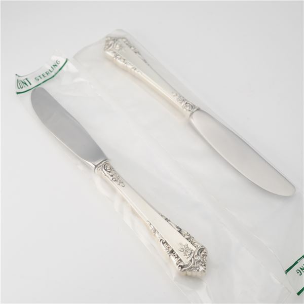 2pc Lunt Sterling Silver and Stainless Steel Butter Spreaders Knives, Rondelay