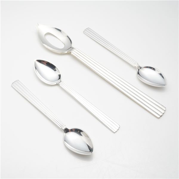 4pc Georg Jensen Denmark Sterling Silver Individual Spoons and Slotted Spoon in the Bernadotte Patte