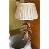 Image 1 : Metal Table Lamp w/ Leaf Base & White Shade 11" Dia, 26"H
