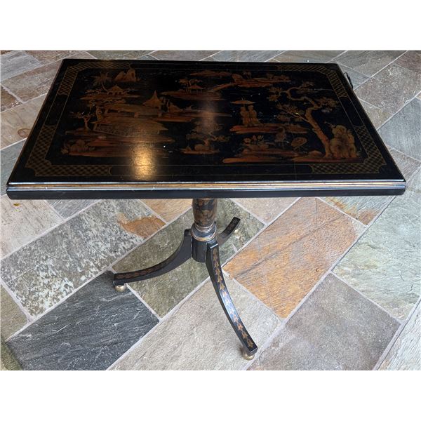 Theodore Alexander Lacquer Table w/ Pedestal Base &  Landscape Scene made in Vietnam 28" x 18" x 30"