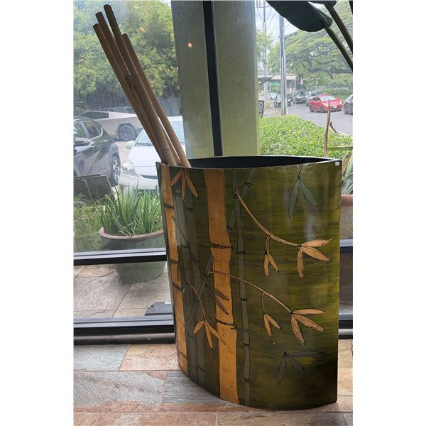 Large Decorative Jar w/ Bamboo Design & Bamboo Canes 35" x 15" x 48"H (top of container)