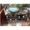 Image 2 : Qty 3 Metal Caged Stands w/ Glass Top & Hanging Beads Marked Rialto Lui, Misc Sizes