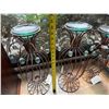 Image 8 : Qty 3 Metal Caged Stands w/ Glass Top & Hanging Beads Marked Rialto Lui, Misc Sizes