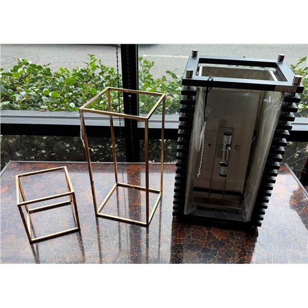 Qty 2 Metal Rectangular Stands & Kimura Sconce, Misc Sizes