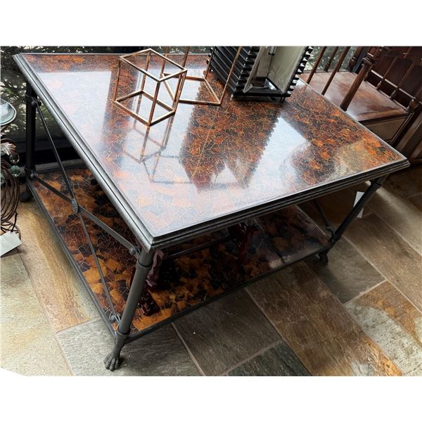 Theodore Alexander Coffee Table w/ Crackle Finish, Undershelf & Paw Feet  38" x 28" x 20"H