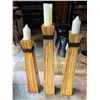 Image 1 : Qty 3 Floor Pillar Candle Holders w/ Striped Design & 3 White Candles, Misc Sizes