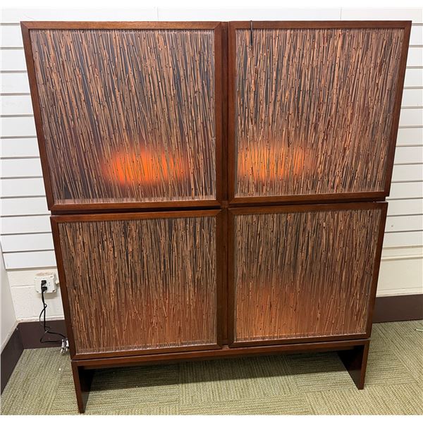 Bolier Wooden Cabinet w/ Double-Sided Display, 4 Textured Panels, Inside Shelving & Lights 55" x 20