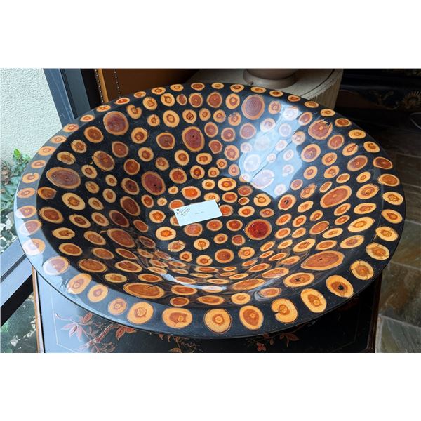 Large Decorative Bowl w/ Wood Slices 25" Dia, 6"H