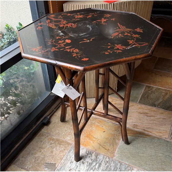 Theodore Alexander Octagonal Side Table w/ Asian Floral Top 26" Dia, 30"H