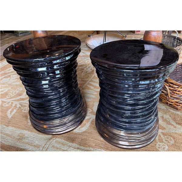 Qty 2 Blue Ribbed Plant Stands 14" Dia, 18"H