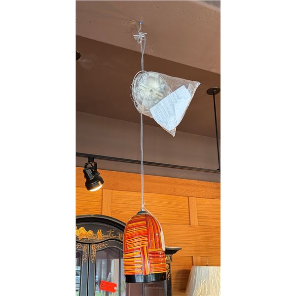 Hanging Orange Striped Glass Pendant Lamp made in Italy 8.5"L
