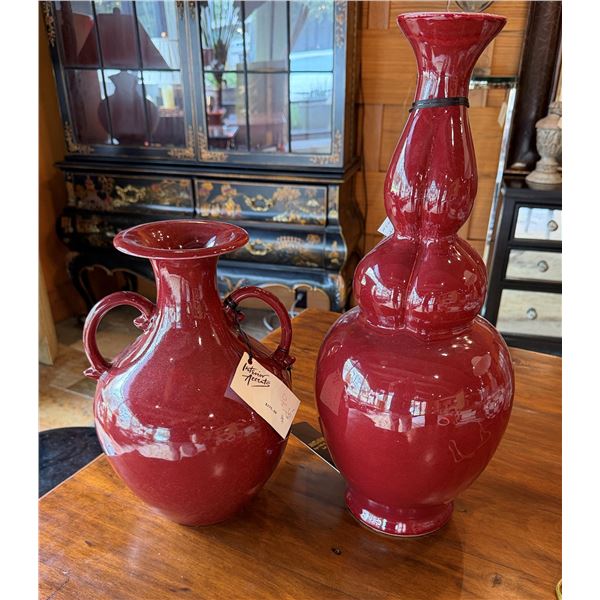 Qty 2 Maitland-Smith Decorative Red Vases, Misc Styles & Sizes