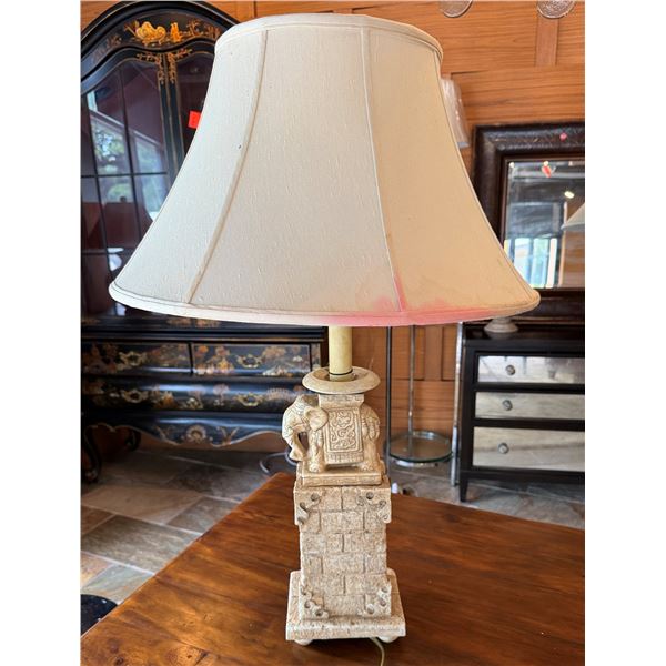 Table Lamp w/ Elephant Motif Vase & Off-White Shade (stained) 32"H