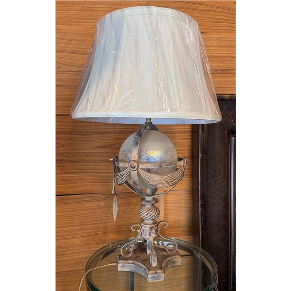 Table Lamp w/ Metal Orb-Shaped Base & White Shade 27"H