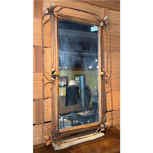 Wooden Wall Mirror w/ Metal Leaf Accents 32" x 62"