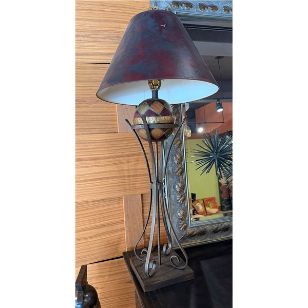 Metal Table Lamp w/ Globe Accent & Black Shade 36"H