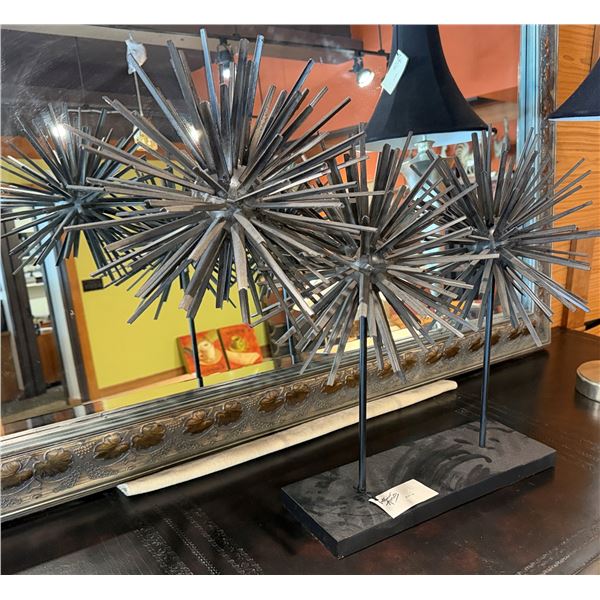 Metal Sculpture w/ Spiky Starburst Designs on Stone Base 24" x 23"H