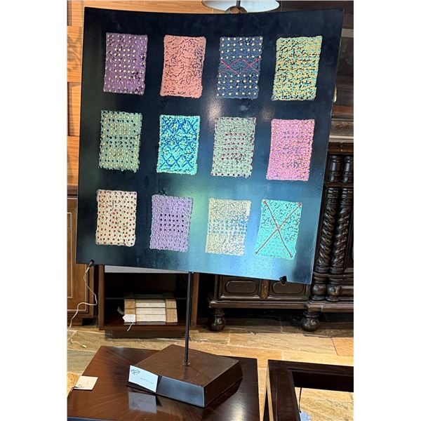 Contemporary Sculptural Artwork Signed by Artist w/ 12 Textured Panels on Black Metal Stand 24" x 38