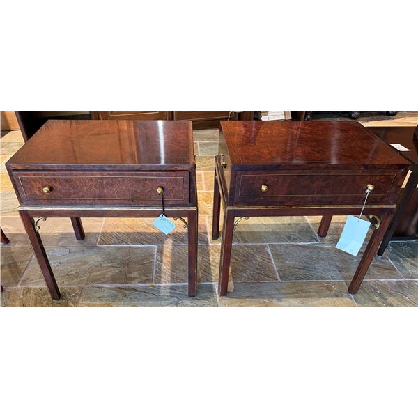 Qty 2 Theodore Alexander Wooden Side Tables w/ Drawers 24" x 18" x 24"H