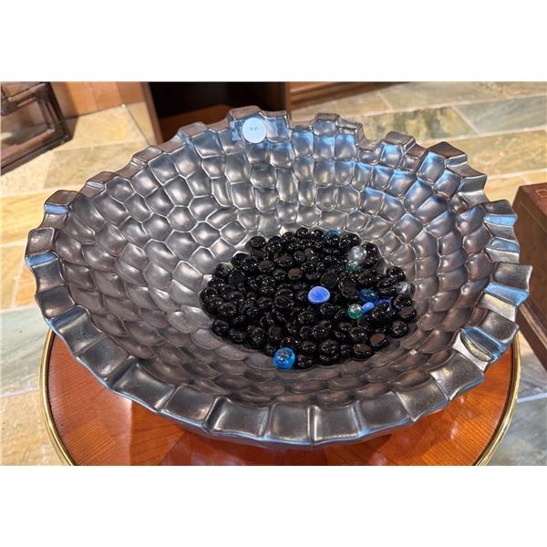 Decorative Bowl w/ Scalloped Design & Multiple Glass Marbles 15" Dia, 5"H