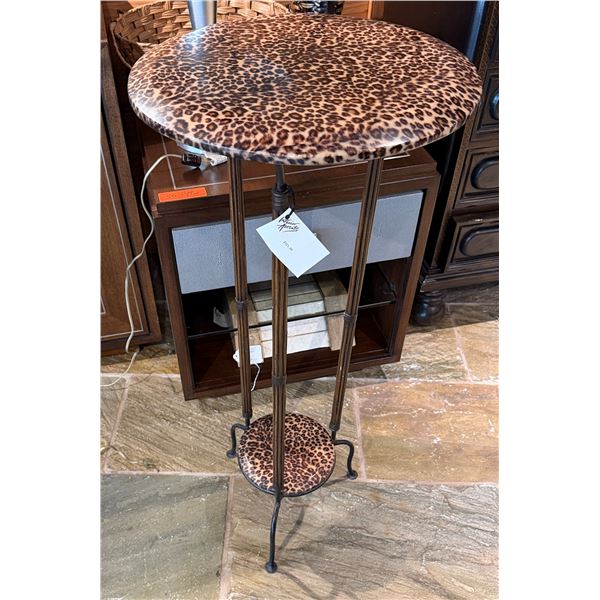 Round Metal Table w/ Animal Print Top & Undershelf 16" Dia, 37"H