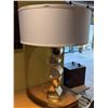 Image 1 : Table Lamp w/ Metal Geometric-Shaped Base & White Shade 28"H