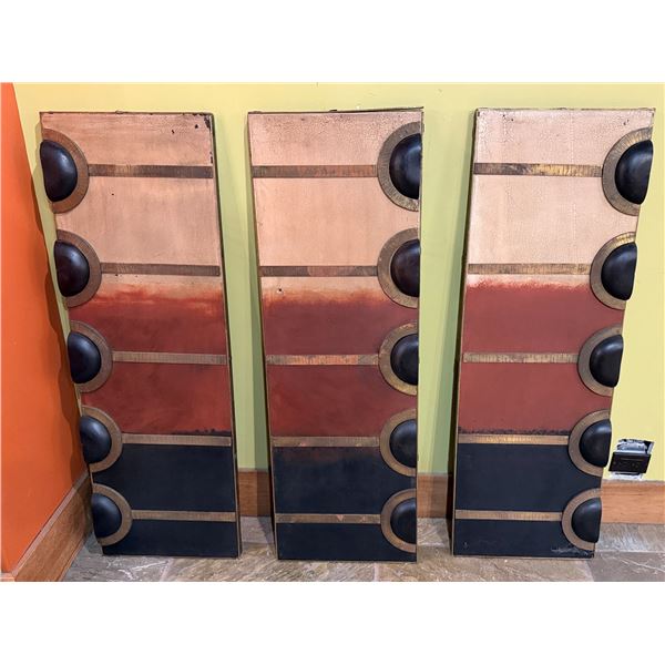 Qty 3 Abstract Multi-Media Artwork Panels made in India 16" x 49"H