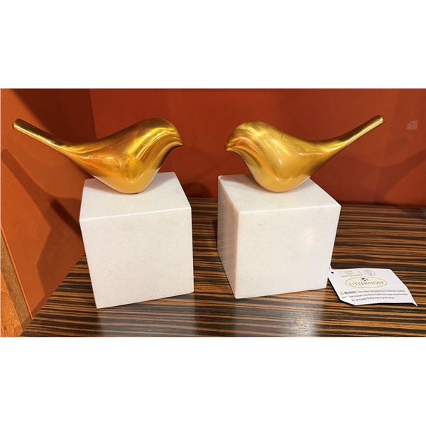 Qty 2 Uttermost Songbirds Brass Sculptures on Stone Base 7.5"H (heavy)