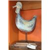 Image 1 : Metal Chicken Weathervane Sculpture on Wooden Base 21"H