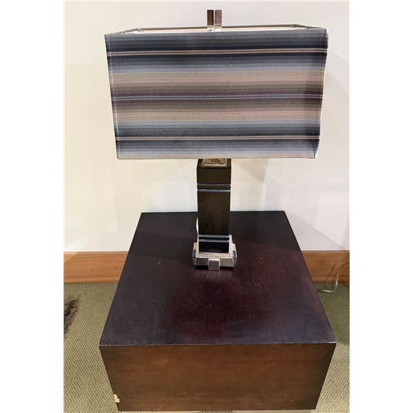 Modern Table Lamp w/ Black Base & Striped Rectangular Shade 27"H
