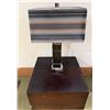 Image 1 : Modern Table Lamp w/ Black Base & Striped Rectangular Shade 27"H