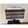 Image 2 : Modern Table Lamp w/ Black Base & Striped Rectangular Shade 27"H