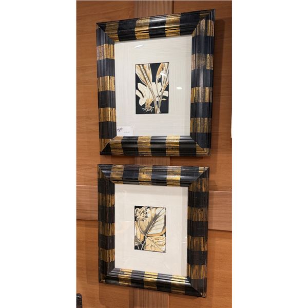 Qty 2 Floral Artworks in Black & Gilt Frames 22" x 24"