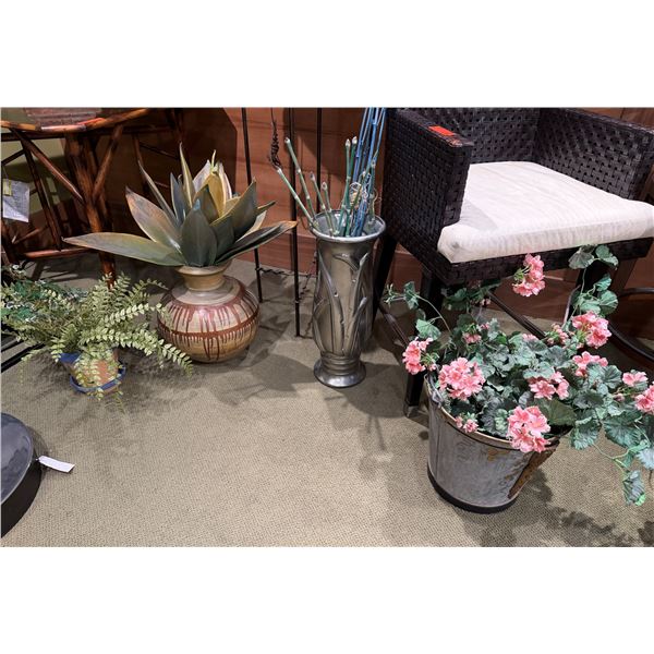 Qty 4 Artificial Plant & Flower Arrangements, Misc Sizes