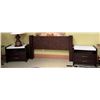Image 1 : Adriana Hoyos Equador Wooden Bed Headboard w/ Crackle Finish & 2 Night Stands w/ Leather Tops