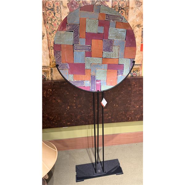 Decorative Mosaic Artwork w/ Geometric Pattern on Tall Metal Base 27" Dia,