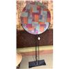 Image 1 : Decorative Mosaic Artwork w/ Geometric Pattern on Tall Metal Base 27" Dia,
