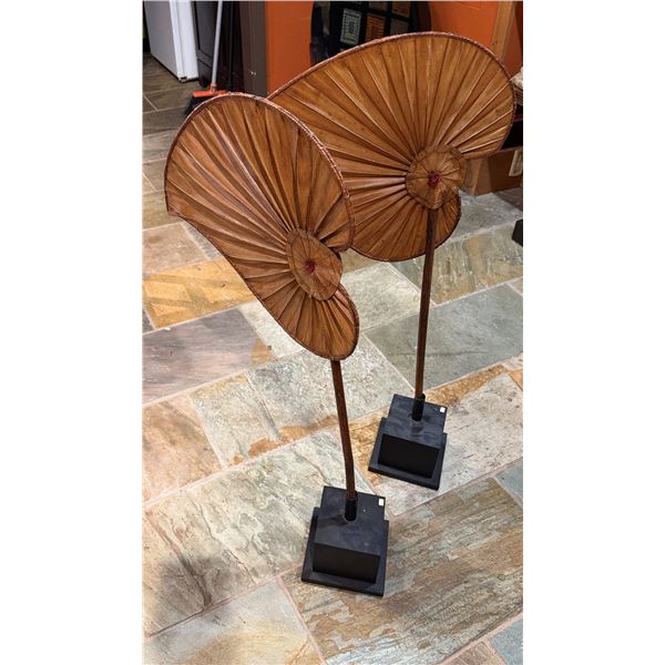 Qty 2 Decorative Fans on Metal Bases made in Vietnam 39"H