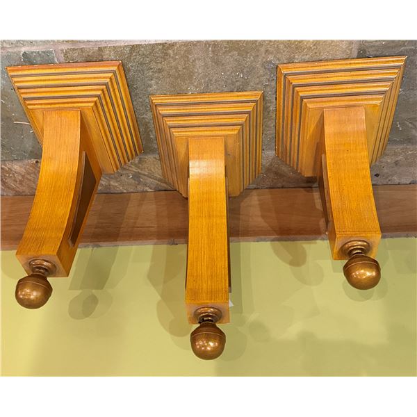 Qty 3 Curved Wooden Corbel Columnar Wall Shelves, Misc Sizes