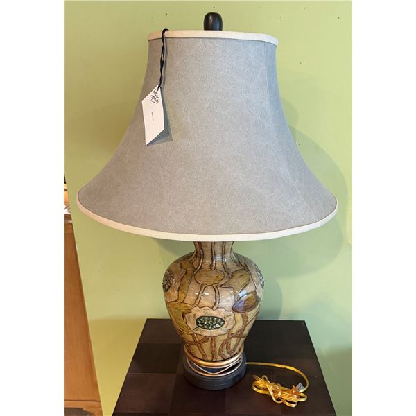 Table Lamp w/ Ceramic Base & Gray Shade  30"H
