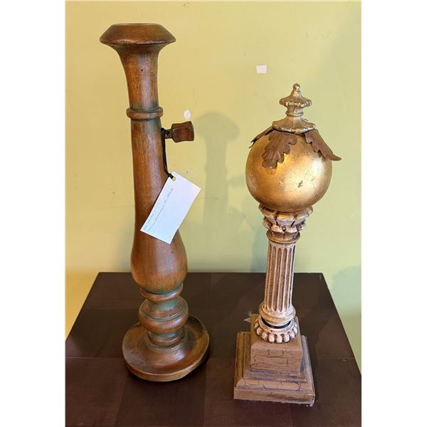 Wooden Candle Holder & Orb Shaped Sculpture on Base, Misc Sizes
