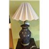 Image 1 : Table Lamp w/ Black Carved Base & Off-White Pleated Shade 38"H