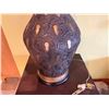 Image 3 : Table Lamp w/ Black Carved Base & Off-White Pleated Shade 38"H