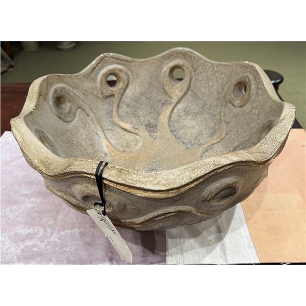 Large Ceramic Bowl w/ Scalloped Edges & Cut-Out Design 18" Dia, 8"H