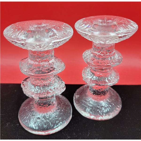 Pair of VTG Ice Glass Candleholders