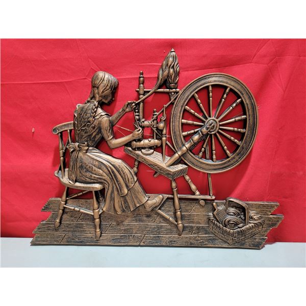 Plastic Woman Spinning Wool Wall Hanging