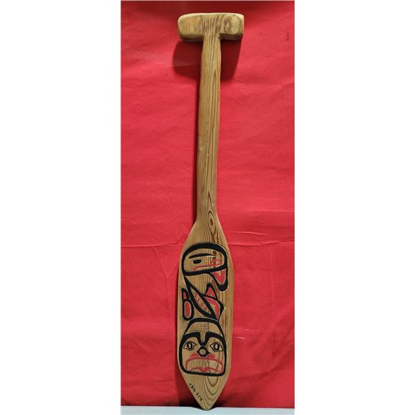 Signed Hand-Carved Indigenous Wooden Paddle