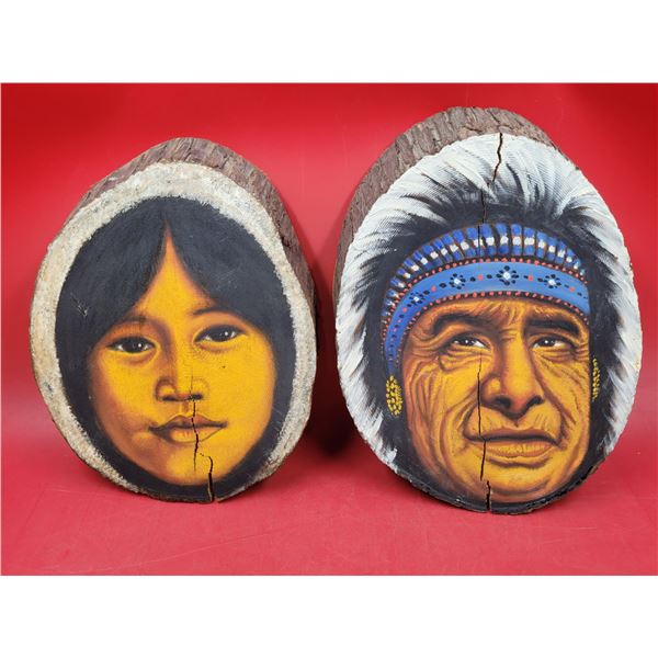 Pair of VTG Indigenous Wood Paintings by Hetty