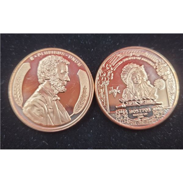 2 One AVDP Ounce Copper .999 Fine USA Coins